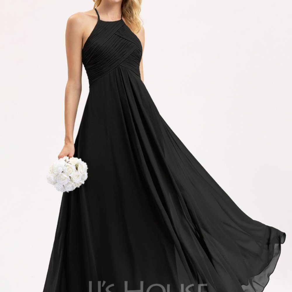 Black Floor-Length Chiffon Dress - JJs House